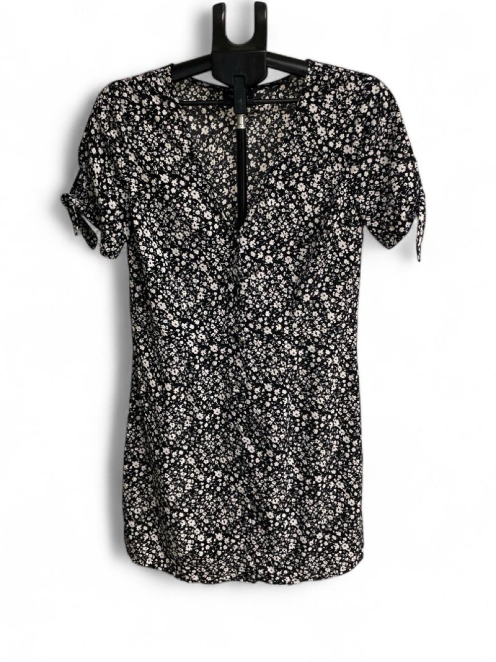 ModCloth Black Mini Dress with White Floral Print